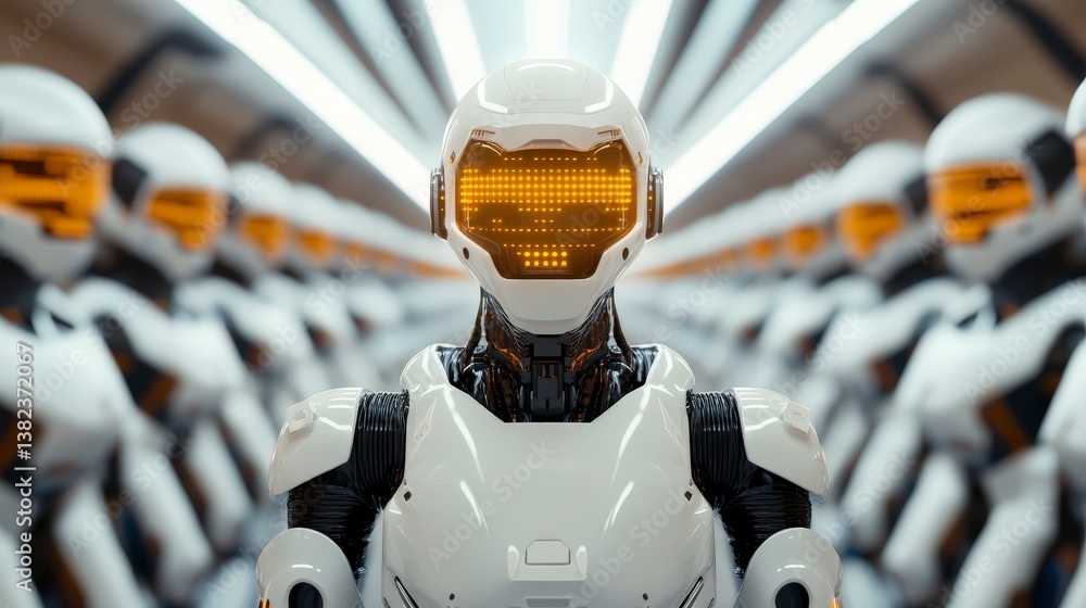 Poster futuristic ai powered robotic scene featuring advanced 3d technology and sleek design