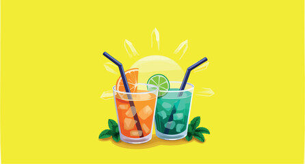 two refreshing summer drinks in glasses with ice garnished with citrus and mint