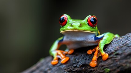 Vibrant RedEyed Tree Frog in Rainforest.