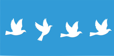 Obraz premium four white doves soar gracefully against a vivid blue sky