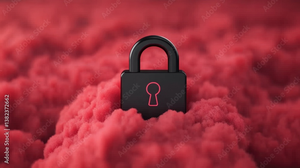 Poster secure lock concept representing cybersecurity and threats with ai and blockchain technology