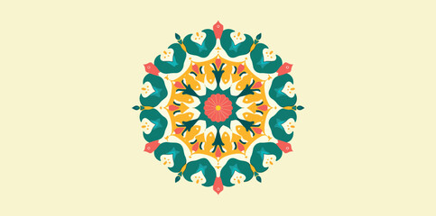 colorful mandala with geometric shapes and floral