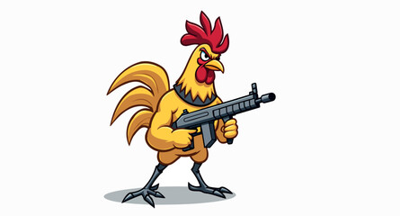 cartoon of an angry yellow rooster holding a rifle © Rysak