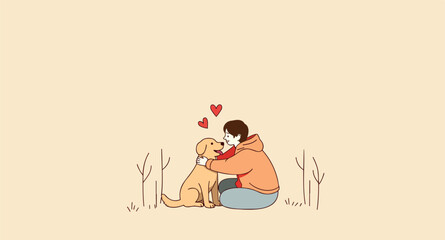 young person tenderly embracing a golden retriever