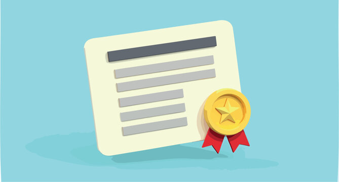 3d rendered of a certificate with a gold medal