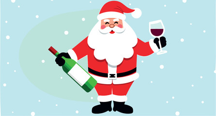 jolly santa claus enjoying a glass of red wine during the christmas season