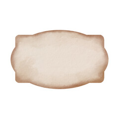 Empty vintage oval label in beige with distressed edges, watercolor illustration. Rustic handwritten style for jars, bottles and apothecary products. Grunge texture and soft vignette effect
