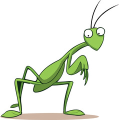 cheerful green cartoon praying in a playful pose