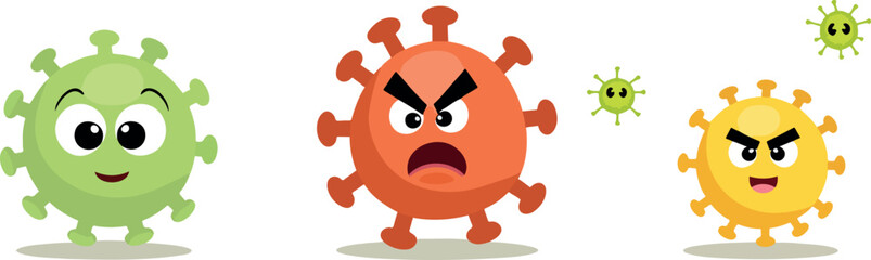 Obraz premium three cartoon viruses with distinct expressions and colors