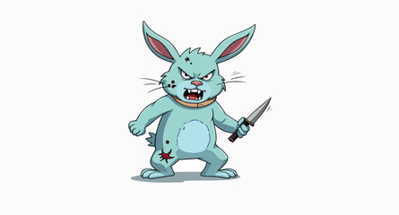 aggressive cartoon rabbit holding a knife