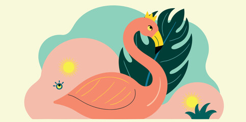 majestic flamingo with golden crown in tropical paradise