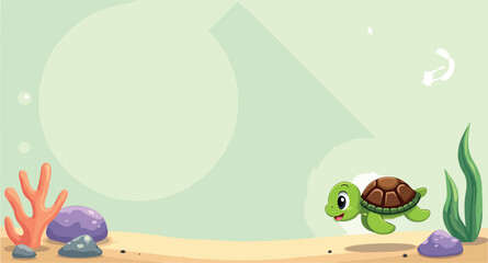 happy cartoon sea turtle swimming underwater