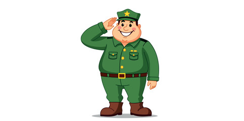 smiling cartoon soldier saluting in green uniform