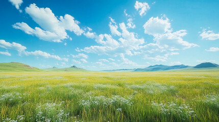 Fototapeta premium Blue Sky and White Clouds Prairie