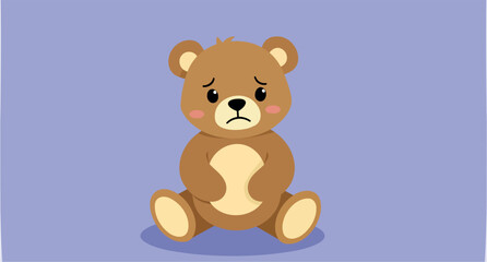 sad cartoon teddy bear sitting on a purple background