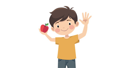 Fototapeta premium cheerful boy holding a red and waving