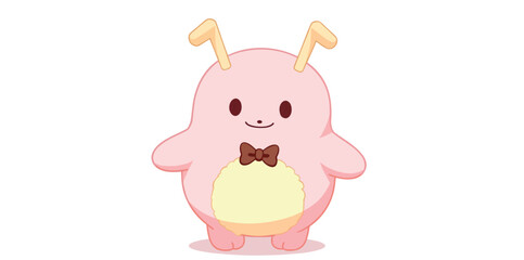 adorable pink cartoon character with yellow belly and brown bow