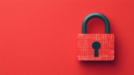 Digital Illustration of a Lock Made of Binary Code on a Red Background