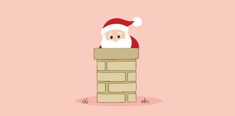 santa claus peeking from a brick chimney