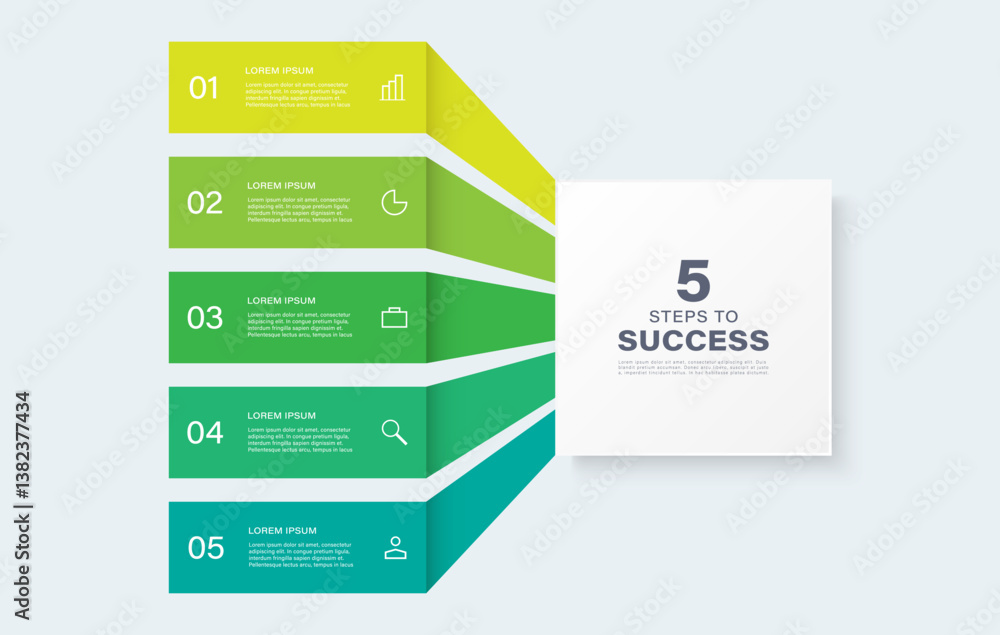 Poster diagram with 5 steps or options. vector design template with icons and text