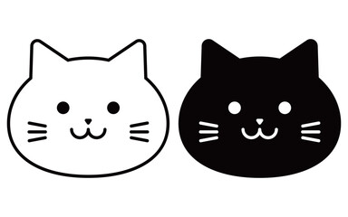 猫　白猫　黒猫　イラスト　シンプル　アイコン　セット