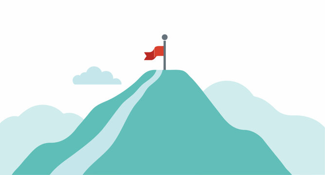 red flag on a mountain peak representing achievement