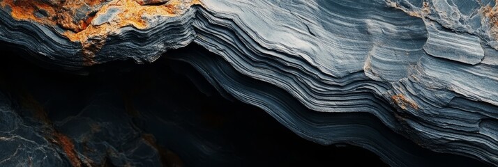 Obraz premium Abstract close-up of layered rock formation with dark blue and