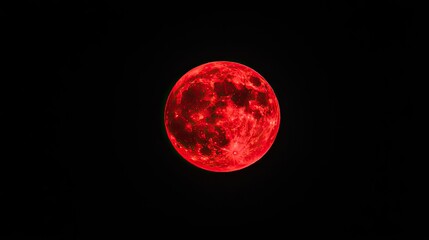 A full blood moon glows brilliantly against a black backdrop