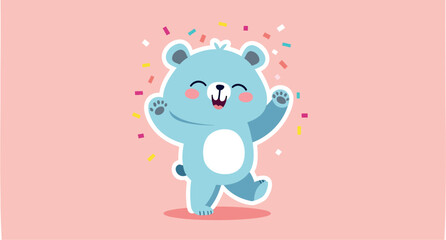 cheerful light blue bear celebrating amidst colorful confetti