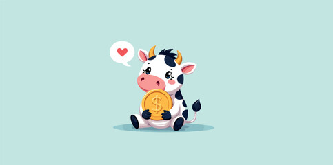 adorable calf holding a gold dollar coin