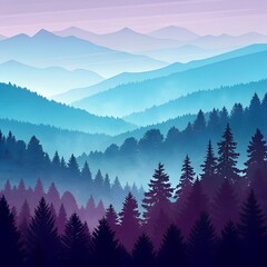 Tranquil Blue Mountain Landscape at Sunrise – Vector Nature Illustration