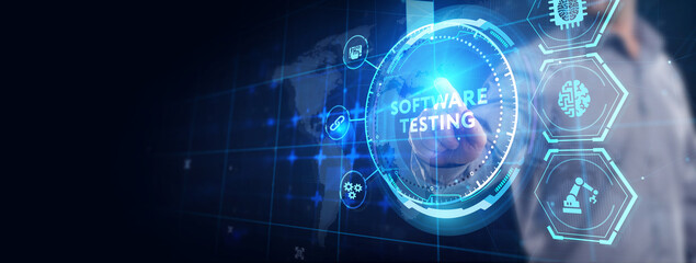 Inscription SOFTWARE TESTING on the virtual display. Business, modern technology, internet and networking concept.