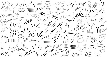 Dynamic comic style line movement elements featuring speed lines, motion effects, and expressive strokes. Perfect for manga, cartoons, and digital illustrations, adding energy, emphasis, action