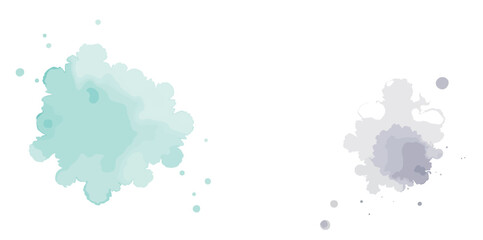 two abstract watercolor blots in teal and lilac