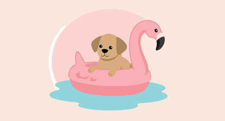 adorable puppy on flamingo float