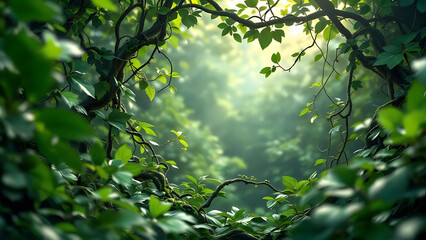 Fototapeta premium Enchanting Forest Canopy with Sunlight Filtering Through Leaves