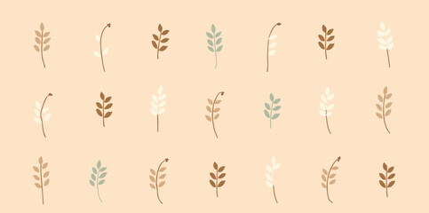 collection of minimalist botanical sprig illustrations in earthy tones