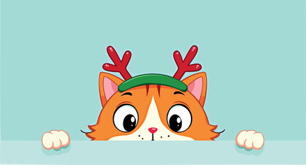 playful tabby cat with reindeer antlers