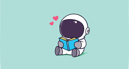 adorable cartoon astronaut reading a book