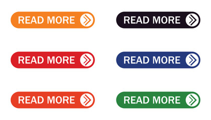 Set of Read More colorful button set with icons Web Isolated on white background. Vector Illustration. 