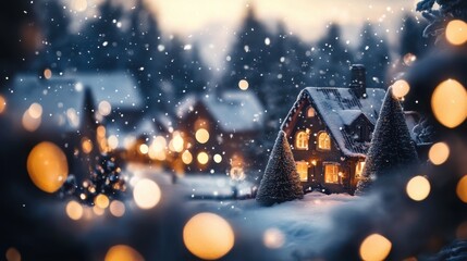 Fototapeta premium Sparkling Winter Background with a snowy village
