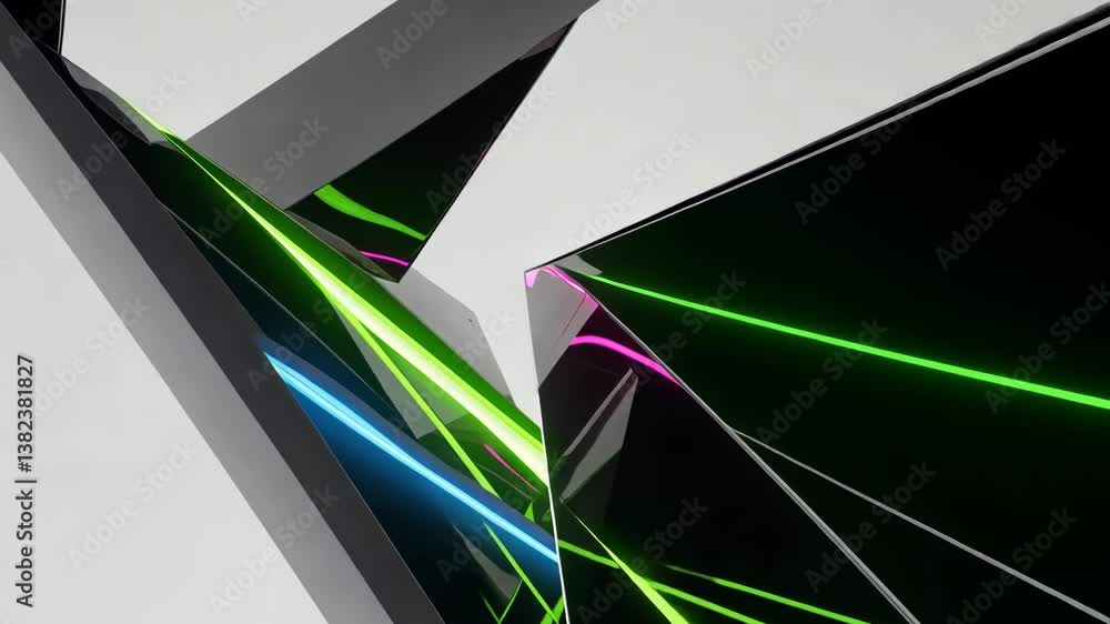 Poster abstract geometric shapes with vibrant neon lights create an engaging visual composition contrasting