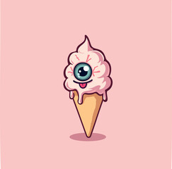 melting ice cream cone with a playful eye