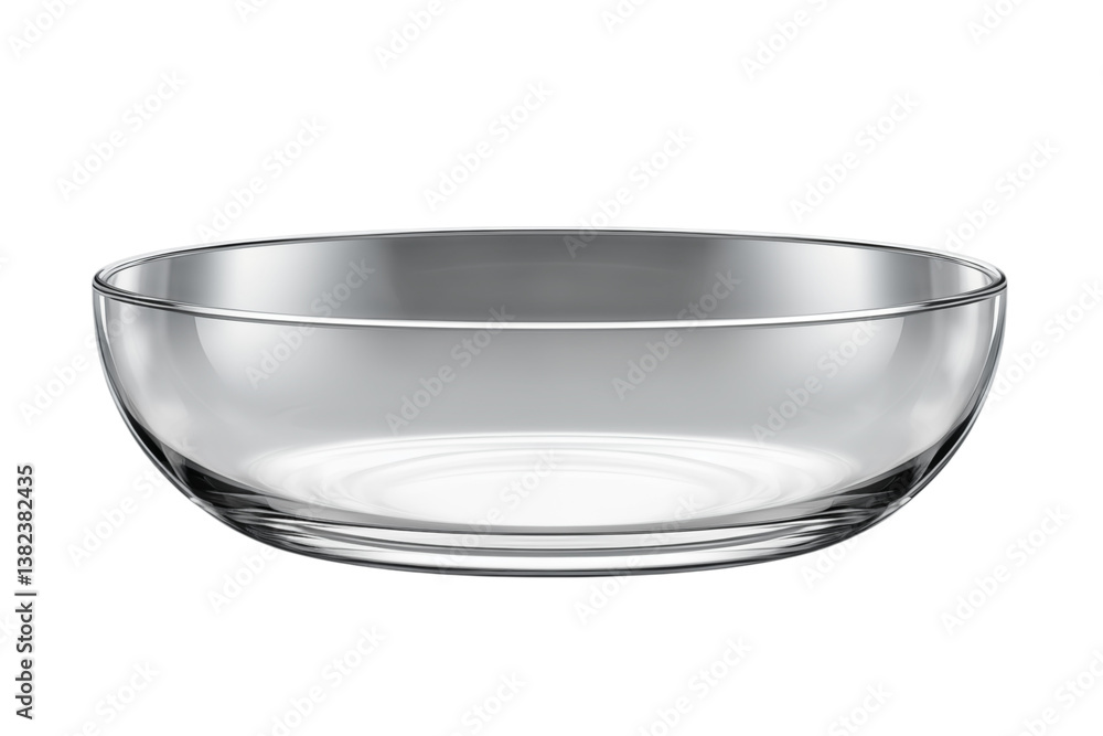 Poster a clear glass bowl sits on a with a smooth and reflective surface visible in the image on transparen