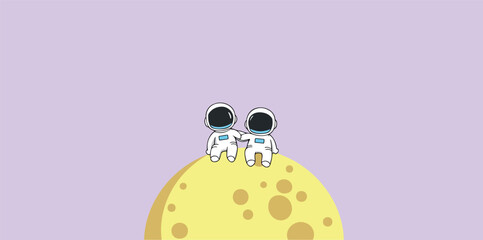 two cartoon astronauts sitting together on a moon