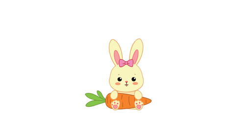 adorable yellow cartoon rabbit sitting on a carrot