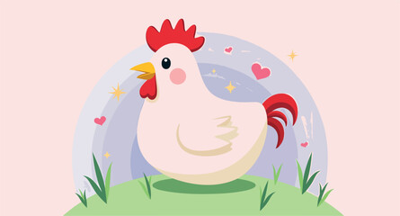 charming cartoon hen in pastel hues