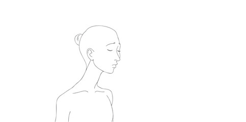 serene woman with shaved in minimalist drawing