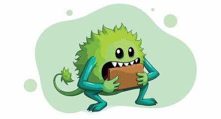 Obraz premium playful green enjoying a large brown snack