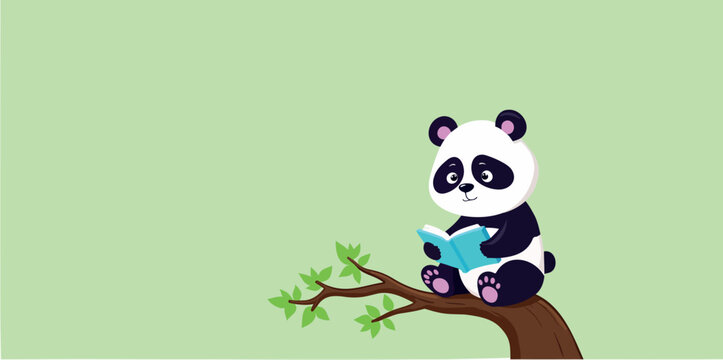 adorable panda bear reading a book on a tree branch